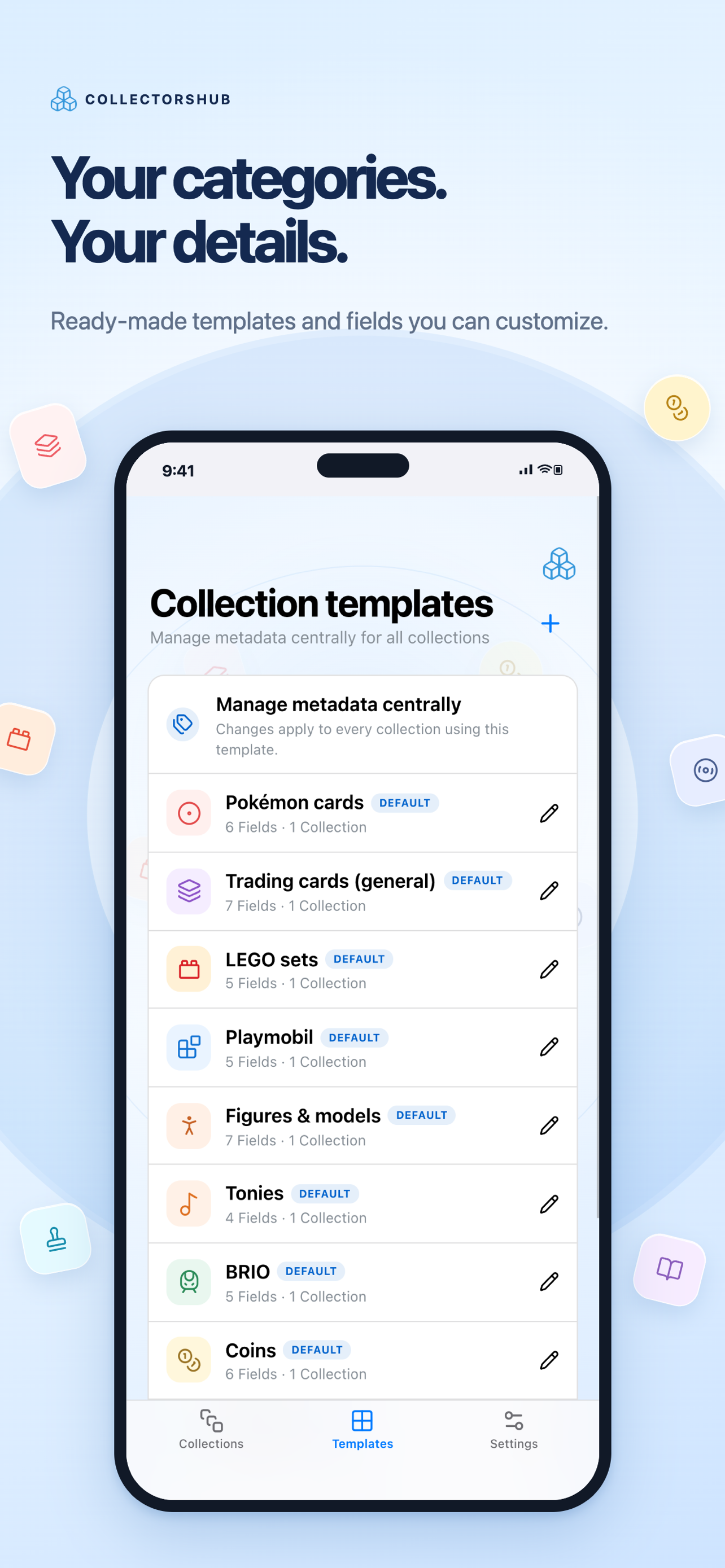 Central templates for different kinds of collections